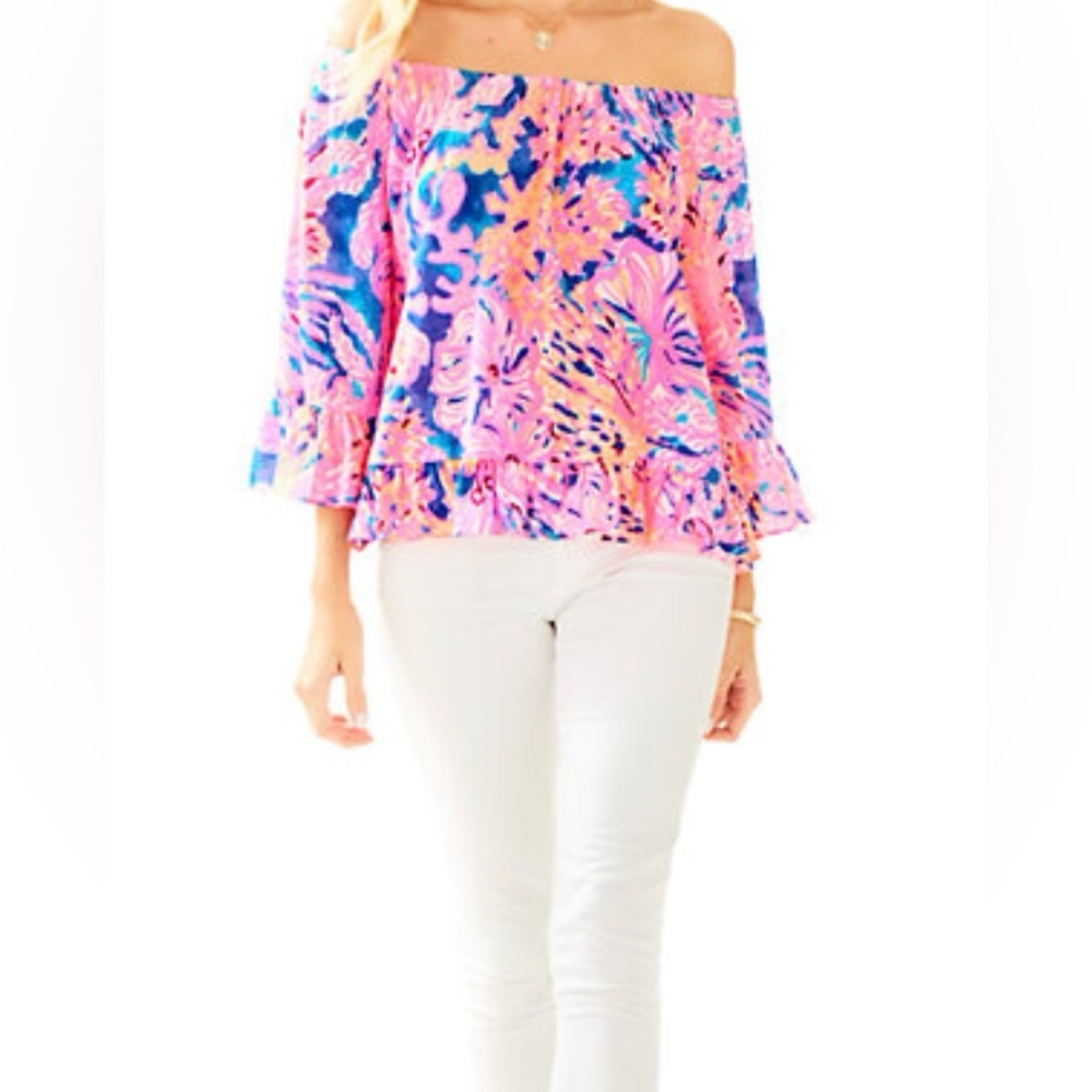 Lilly Pulitzer Corie Top, Swirling Seadream, Size Large NWT.